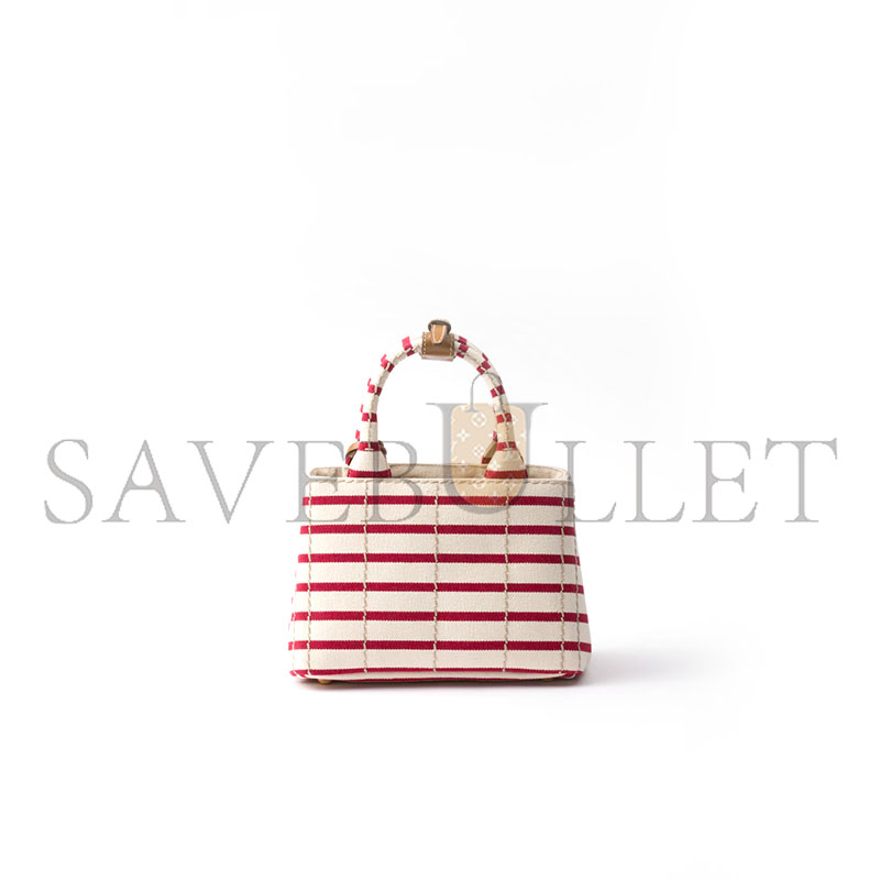 PRADA JARDINIÈRE STRIPED COTTON CANVAS MINI BAG 1BA038 (22*15*13cm)